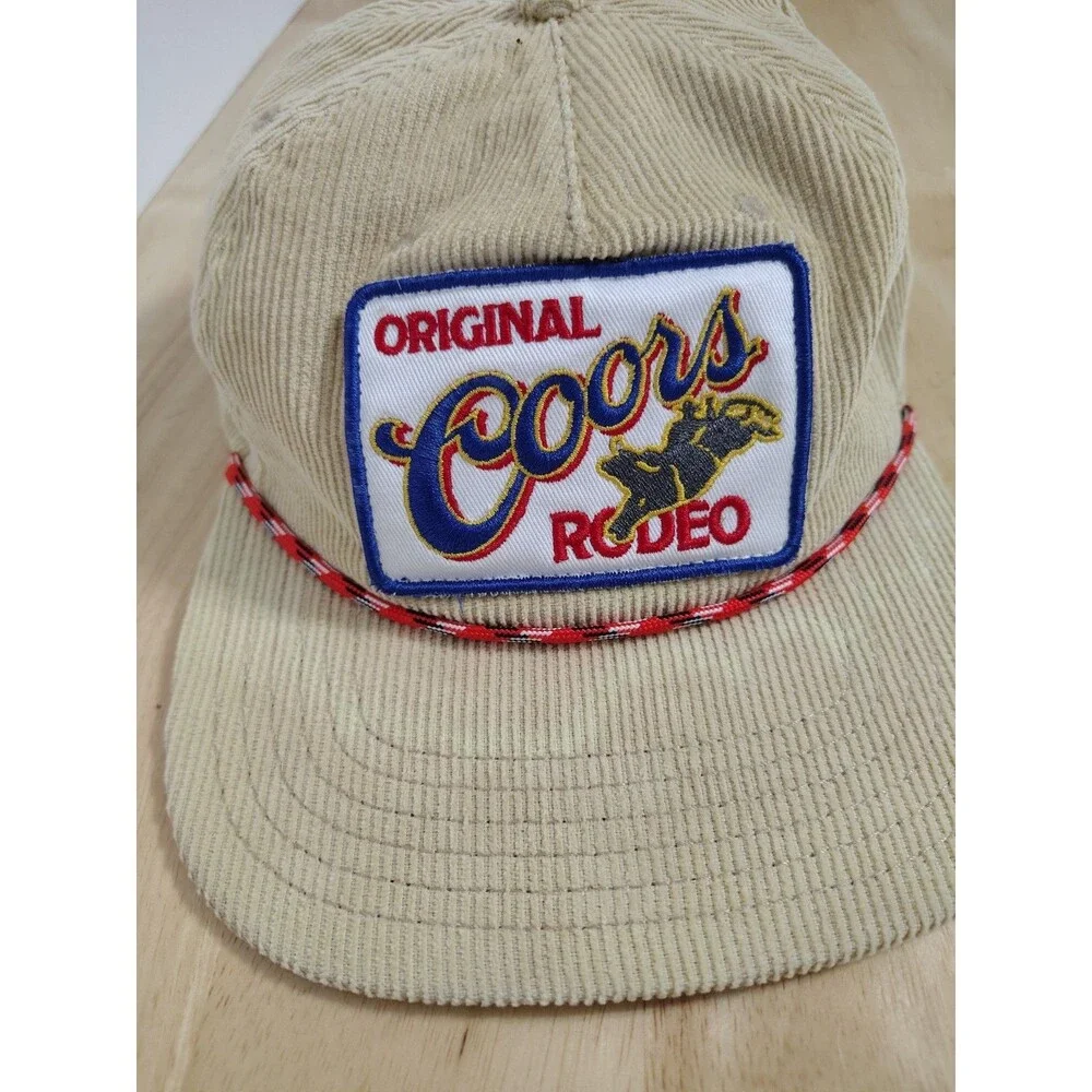 Original Coors Rodeo Banquet Hat Corduroy Snapback Tan Red Rope Cap Mad Engine